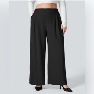 Halara Flex High-Waisted Pocket Black Wide-Leg Waffle-Knit Pants